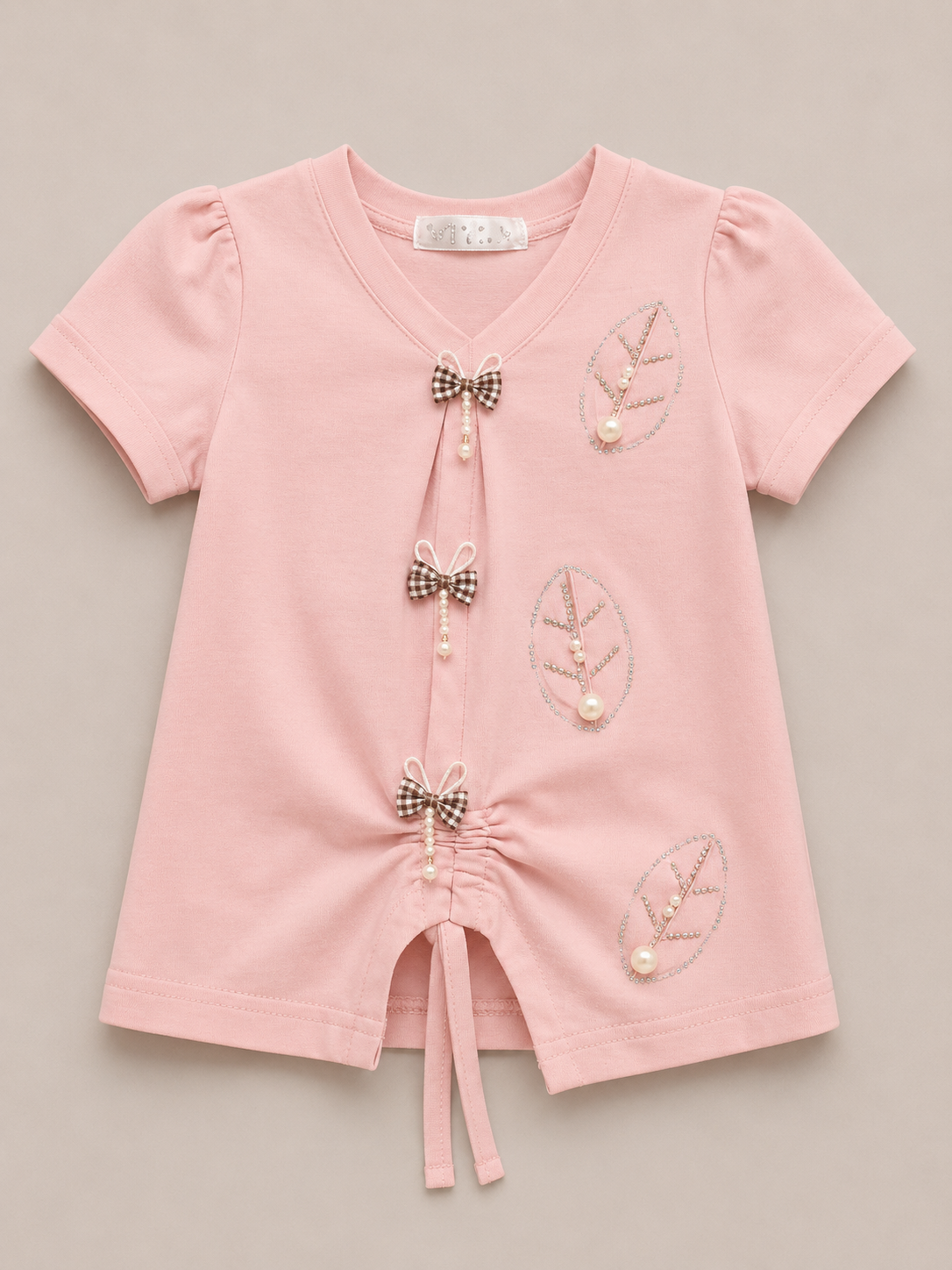 Girls Pink Pearl Bow Top – Stylish Casual Kids Shirt