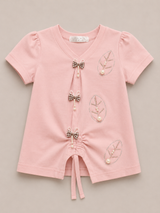 Girls Pink Pearl Bow Top – Stylish Casual Kids Shirt