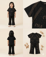 Girls  T-Shirt & Printed Pants Set – Black 2-Piece Outfit