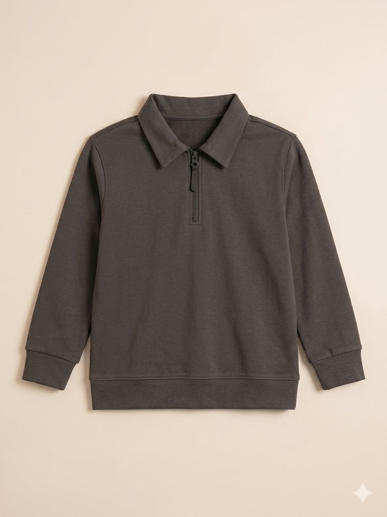 Boys Dark Grey Zip Collar Sweatshirt