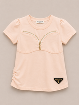 Girls Peach Fashion Zipper Top – Stylish Casual Kids Shirt