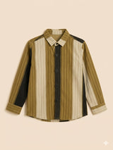 Boys Mustard & Black Striped Casual Shirt – Long Sleeve Stylish Kids Shirt