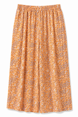 Girls Orange Printed Wide Leg Pants – Casual Culotte Trousers