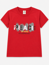 Kids Red Graphic T-Shirt – Peace of Mind Casual Cotton Tee for Boys