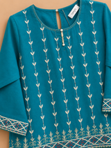Girls Teal Embroidered 2 Piece Suit Set – Traditional Ethnic Festive Wear for Kids
