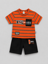 Boys Casual Summer Co-Ord Set – Striped Graphic T-Shirt & Shorts (2 Pcs)
