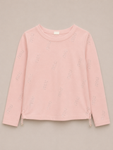 Girls Pink Rhinestone Full Sleeve Top – Stylish Casual Kids Shirt