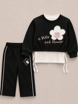 Girls Black Flower Printed Winter Co-Ord Set – 2 Piece Kids Outfit