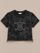 Girls Black Acid Wash Rhinestone T-Shirt – Trendy Kids Summer Top