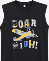 Kids Black Sleeveless “Soar High” Airplane Graphic Tank Top – Casual Summer Vest for Boys