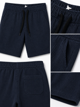 Kids Navy Blue Ribbed Casual Shorts