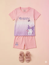 Girls Graphic T-Shirt & Shorts Set – Soft Cotton Summer Outfit (Pink)