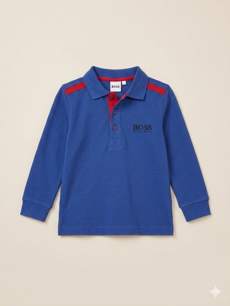 Boys Royal Blue Polo T-Shirt – Casual Cotton Long Sleeve Top