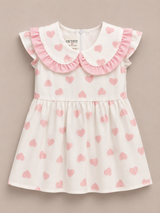 Girls Pink Heart Print Frill Collar Dress – Cute Kids Summer Frock