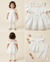 Girls White Embellished Peplum Top & Pants Set – 2-Piece Formal Outfit