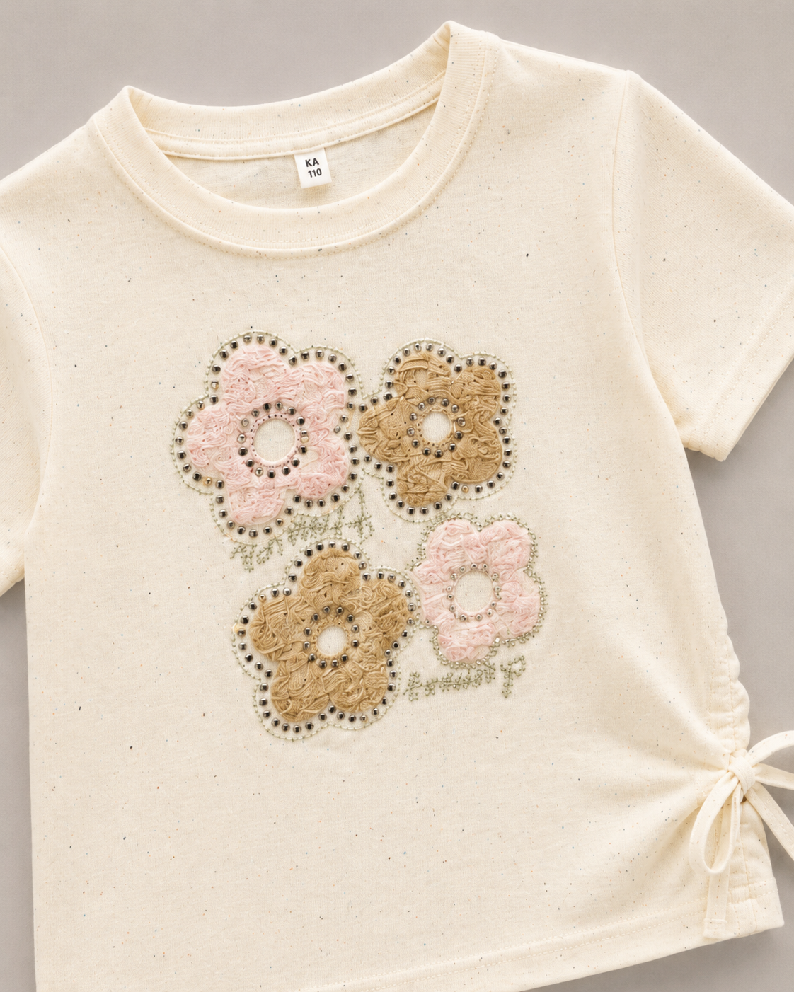 Girls Floral Embroidered Cream T-Shirt – Stylish Casual Kids Top