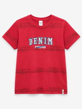 Kids Red Denim Stripes Graphic T-Shirt – Casual Summer Tee for Boys
