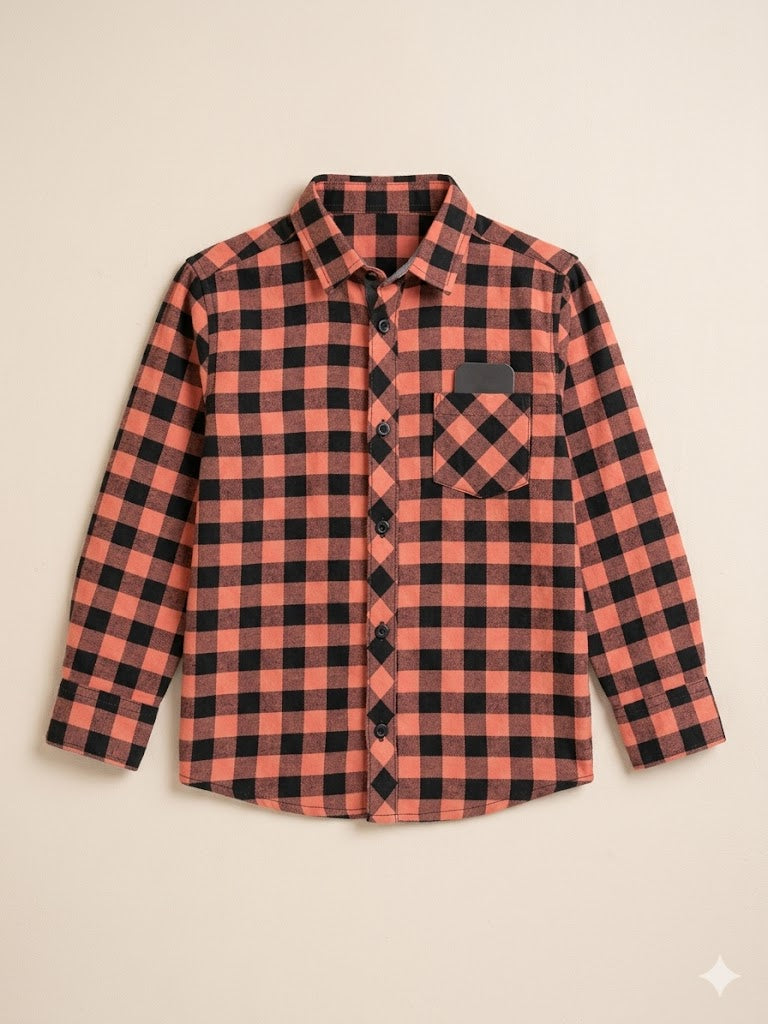 Boys Red & Black Check Casual Shirt