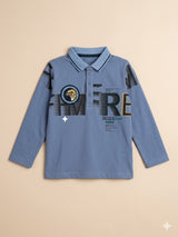 Boys Grey & Blue Graphic T-Shirt – Casual Cotton Short Sleeve Top