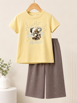 Girls Yellow & Brown Co-Ord Set – Casual Summer Outfit