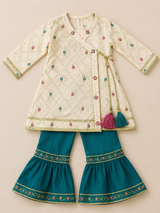 Girls Cream Wrap Style Kurti Gharara Set