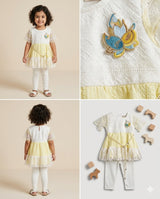 Girls 2-Piece Frill Hem Summer Set – Yellow & White