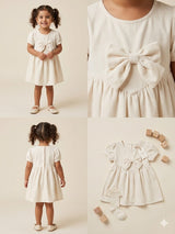 Girls Elegant Bow Detail Party Dress – Ivory White