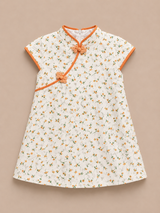 Girls Floral Chinese Collar Dress – Elegant Kids Casual Frock