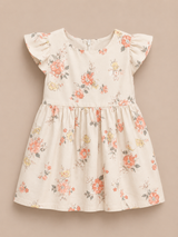 Girls Peach Floral Print Dress – Elegant Casual Kids Summer Frock