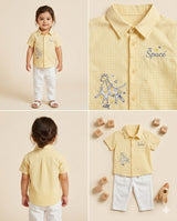 Boys Yellow Check Shirt & White Trouser Set – Smart Casual 2-Piece Outfit