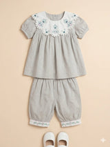 Girls Grey Embroidered Top & Trousers Set – Casual Cotton Outfit