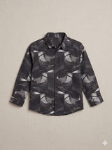Boys Printed Casual Shirt – Cotton Button-Up Top (Black & Grey)