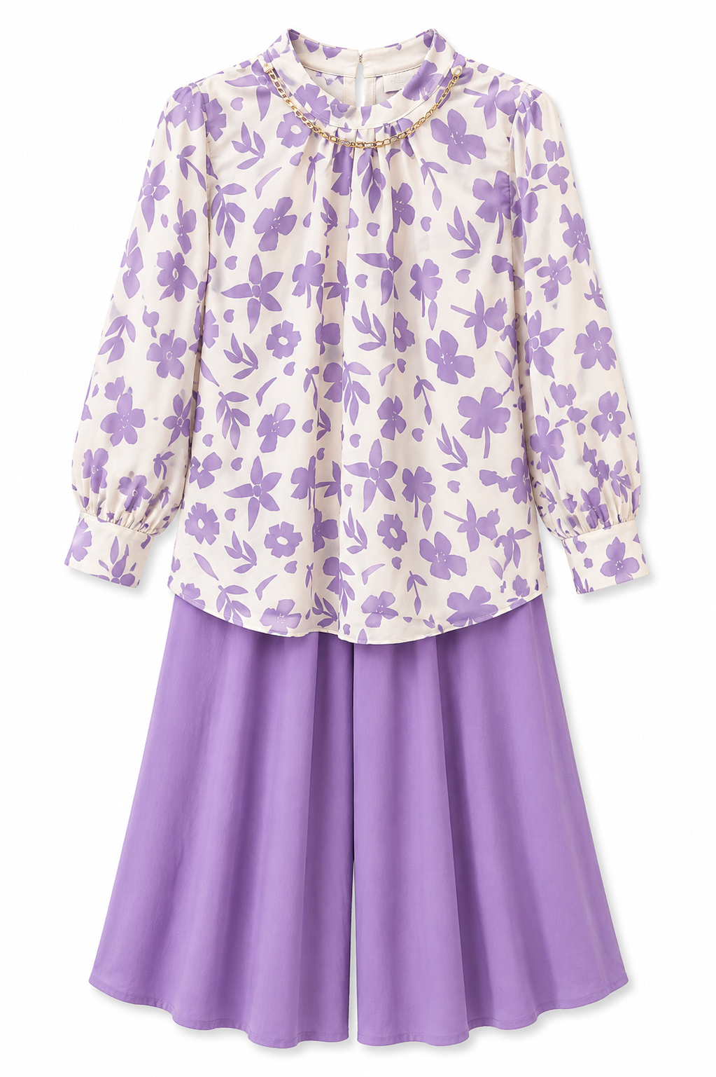 Girls Lavender Floral Co-ord Set – Printed Top & Wide Leg Culotte Pants