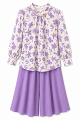 Girls Lavender Floral Co-ord Set – Printed Top & Wide Leg Culotte Pants