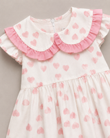 Girls Pink Heart Print Frill Collar Dress – Cute Party Summer Frock