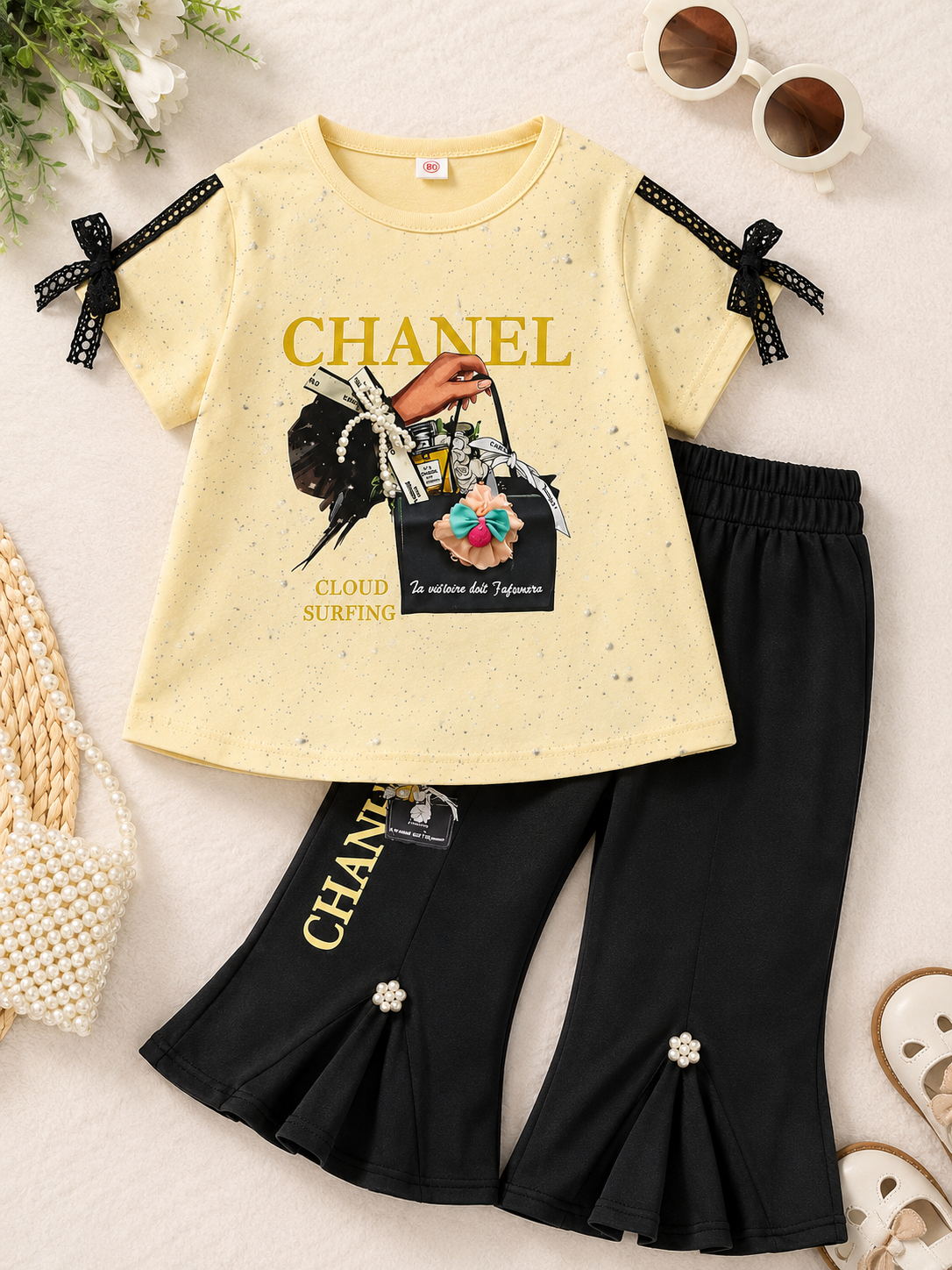 Girls Premium Fashion Co-Ord Set – Printed Top & Flared Pants