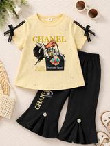 Girls Premium Fashion Co-Ord Set – Printed Top & Flared Pants