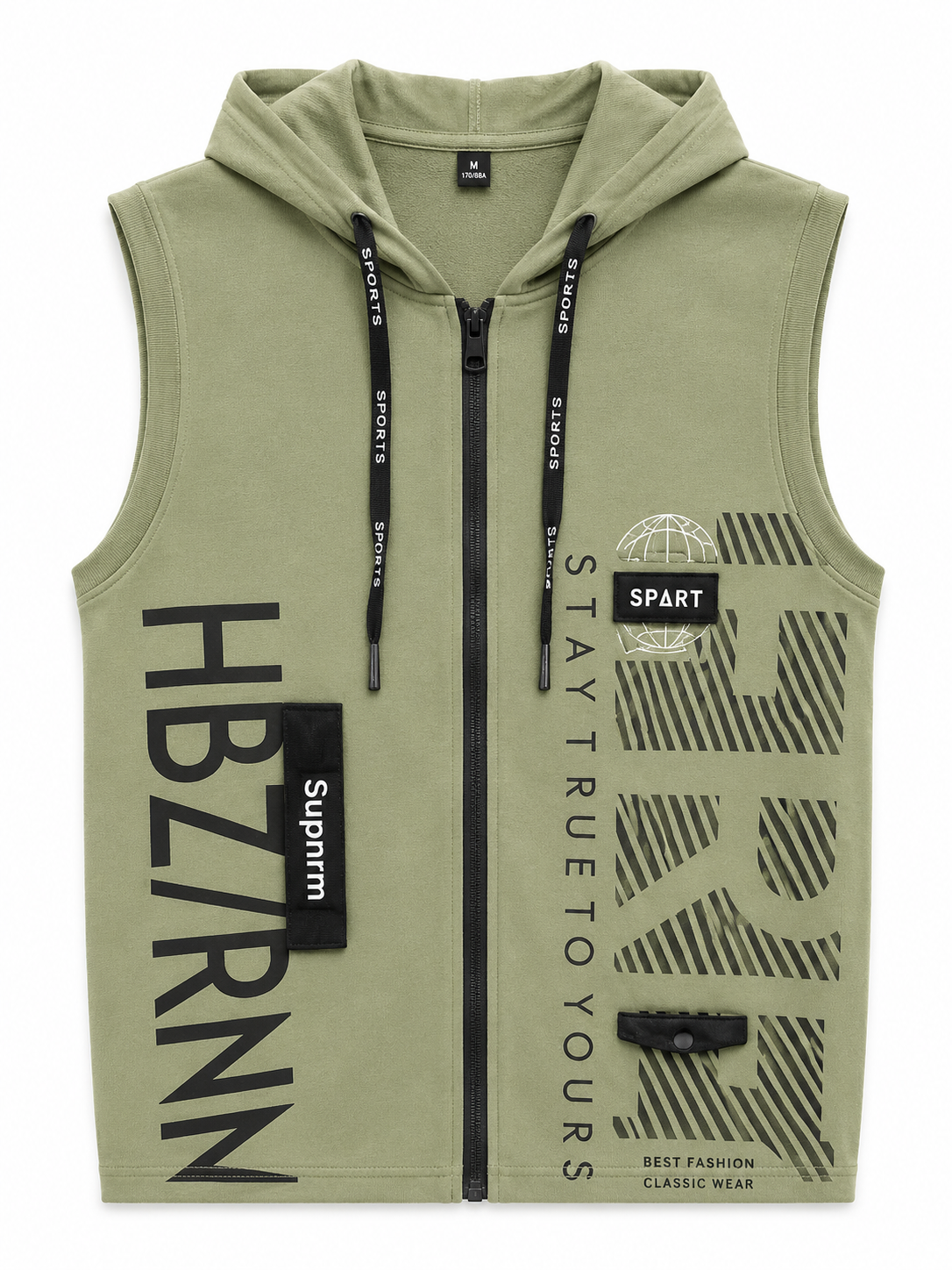 Kids Olive Green Sleeveless Zip-Up Hoodie – Casual Sportswear Hooded Jacket for Boys
