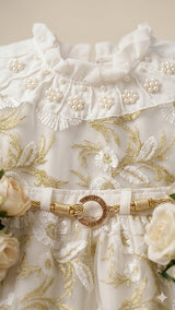 Girls White & Gold Embroidered Party Dress