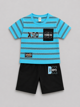 Boys Striped Summer Co-Ord Set – Graphic T-Shirt & Shorts 2 Piece Outfit