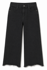 Girls Black Wide Leg Jeans – Frayed Hem Denim Pants
