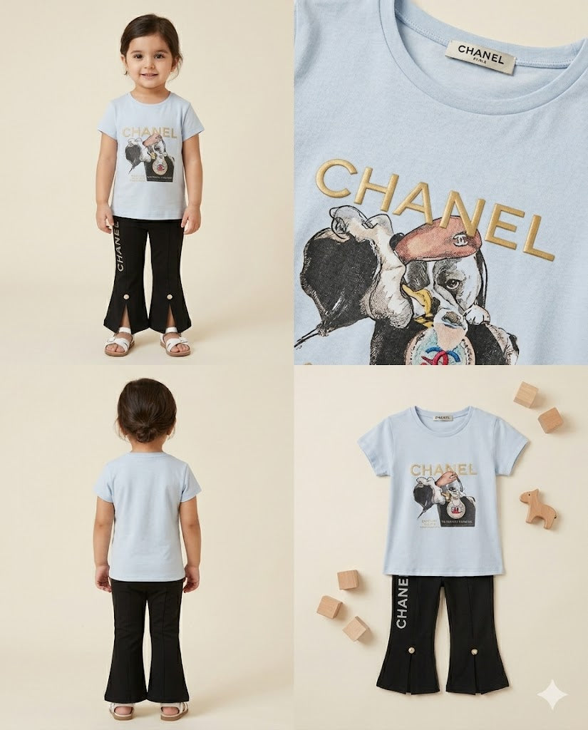 girls Graphic T-Shirt & Black Pants Set – 2-Piece Casual Outfit