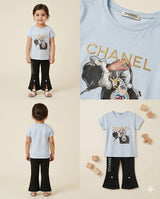 girls Graphic T-Shirt & Black Pants Set – 2-Piece Casual Outfit