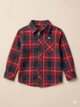 Boys Red & Black Check Shirt – Casual Cotton Long Sleeve Top