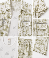 Girls Printed 3-Piece Co-ord Set – Graphic Shirt, Inner Top & Wide Leg Pants