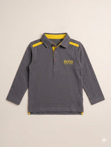 Boys Grey Polo Sweatshirt – Casual Cotton Long Sleeve Top