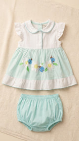 Baby Girl Floral Dress – Soft Cotton Summer Outfit (White & Green)