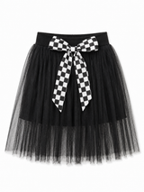 Girls Black Tulle Skirt with Check Bow – Stylish Princess Party Wear Skirt