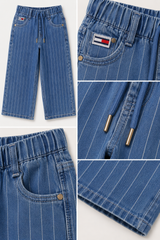 Girls Blue Pinstripe Denim Culotte Pants – Wide Leg Jeans