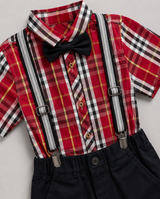 Boys Premium Formal Suspender Outfit – Plaid Shirt, Shorts & Bow Tie 4 Piece Set